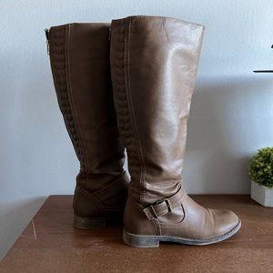 JustFab Womens Knee High Leather Like Boots - Size 7.5 in Chocolate Brown